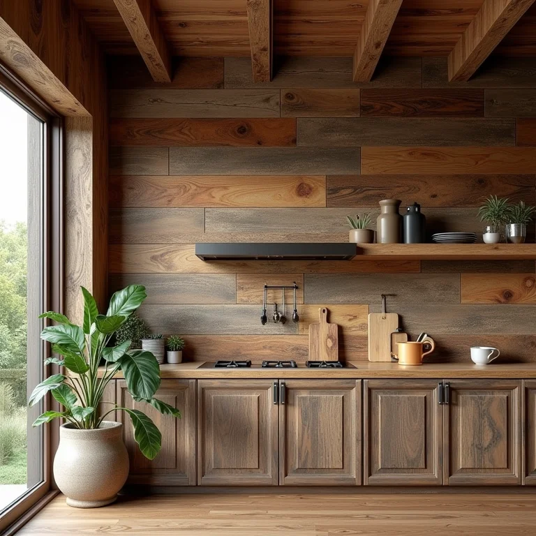 Revestimento de parede com madeira de demolição