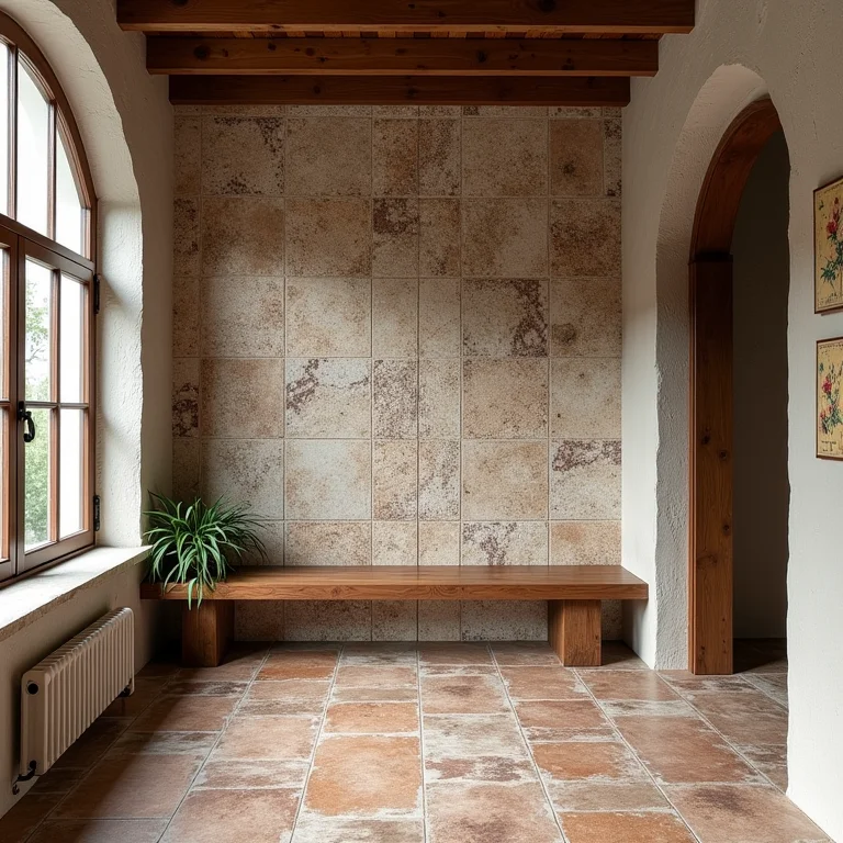 Revestimentos de cerâmica rústica em paredes e pisos
