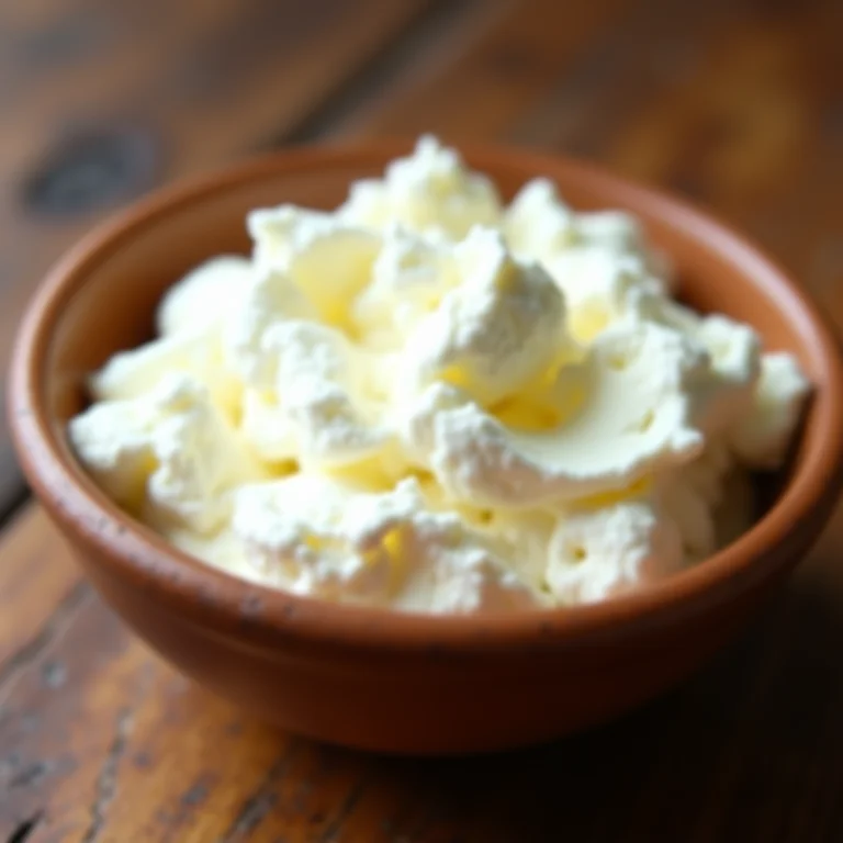Ricota fresca em um recipiente rústico