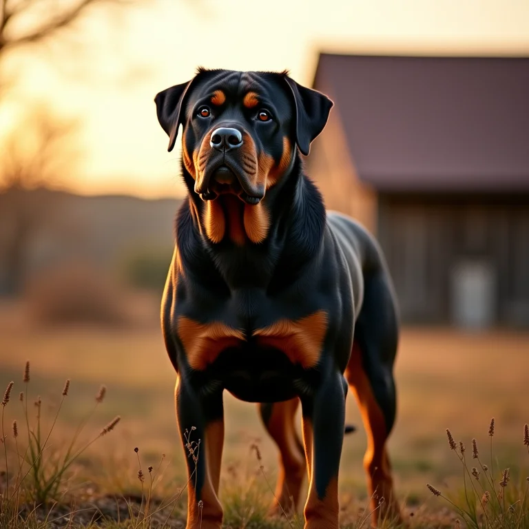 Rottweiler, um cão de guarda forte e intimidador.
