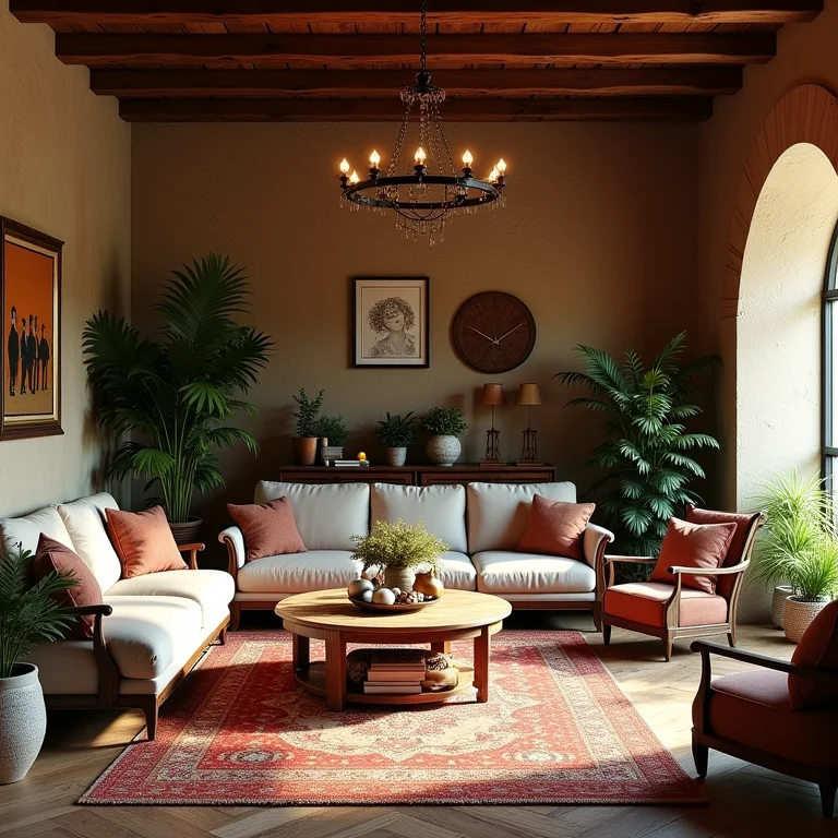 Sala rústica com decoração exagerada