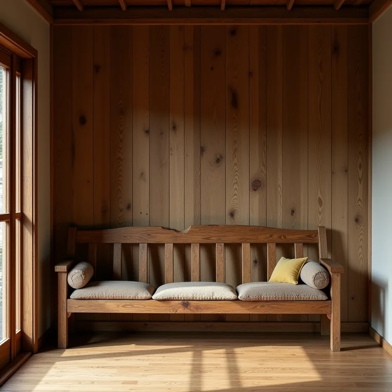 Sala rústica com mobiliário desconfortável