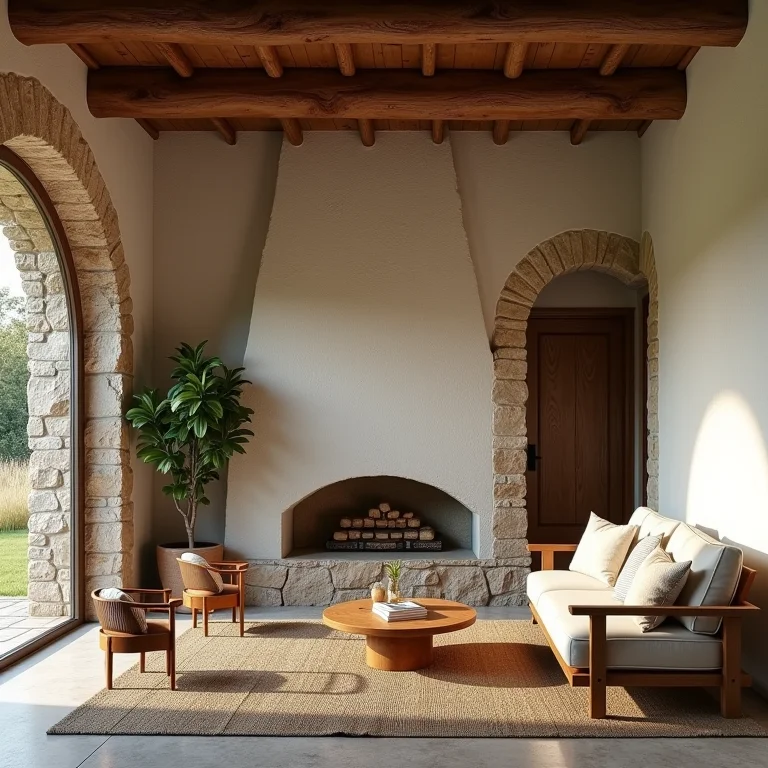 Sala rústica que ignora a história da casa