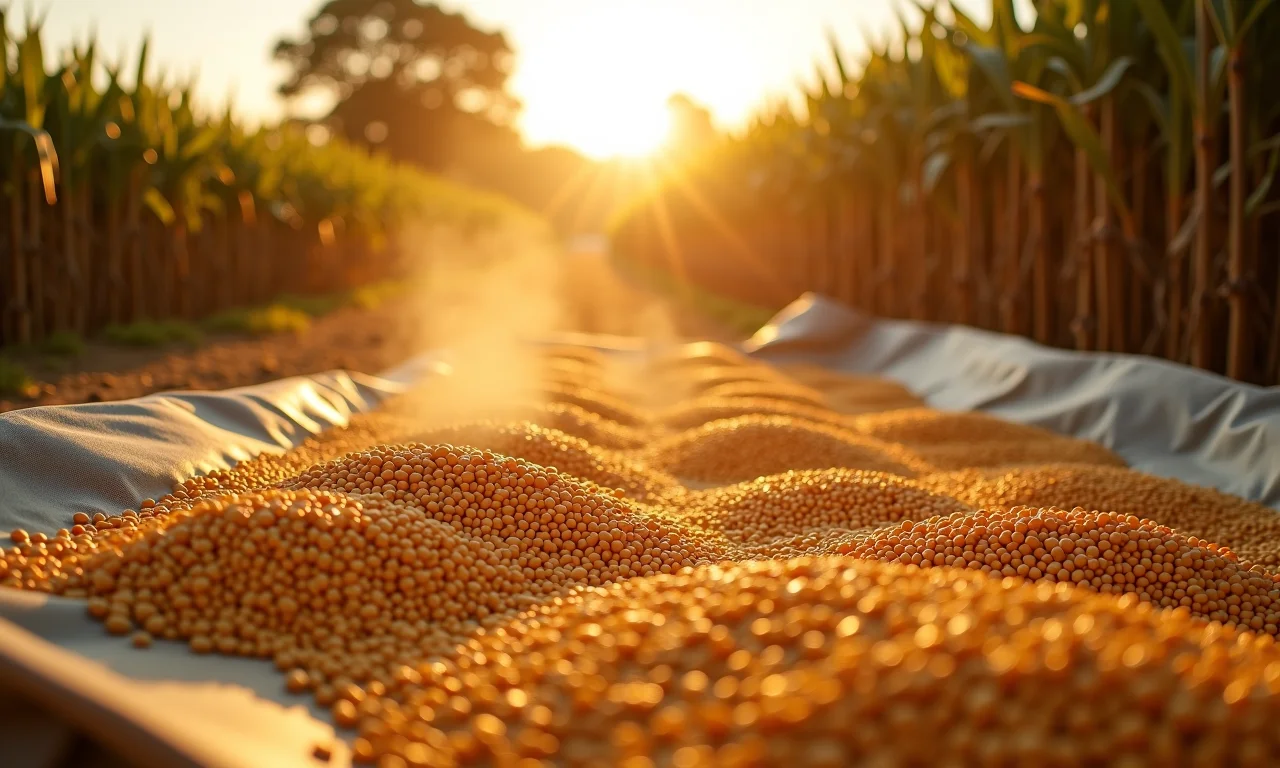 Secagem de grãos de feijão caupi ao sol em lona.