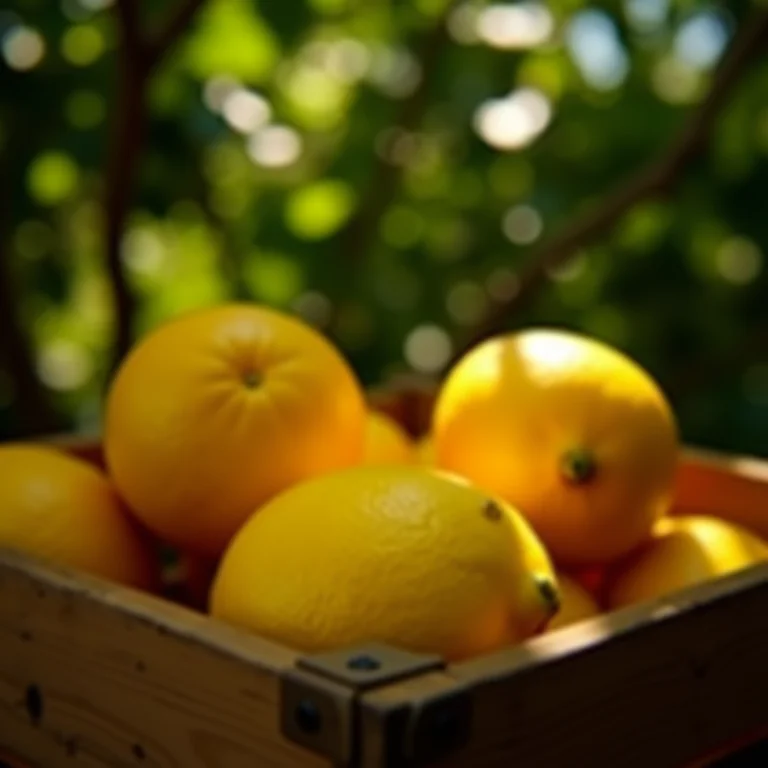 Seleção cuidadosa de limões maduros em um pomar ensolarado.