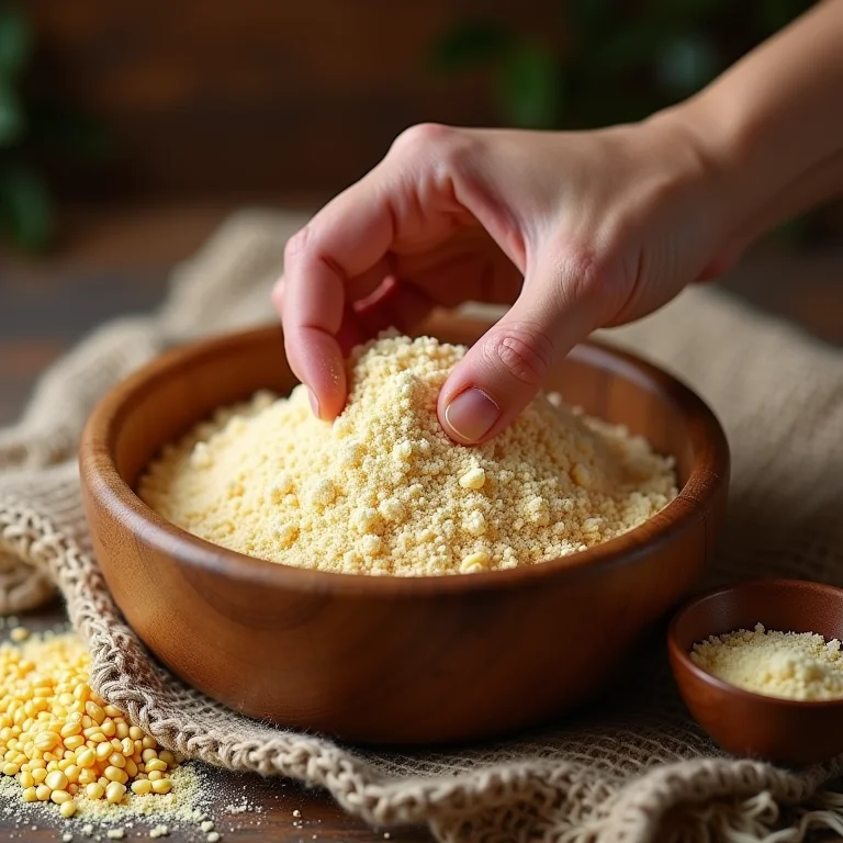 Seleção da farinha de milho para o preparo do angu.
