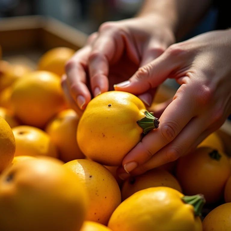 Seleção de pequi fresco em uma feira de produtores.