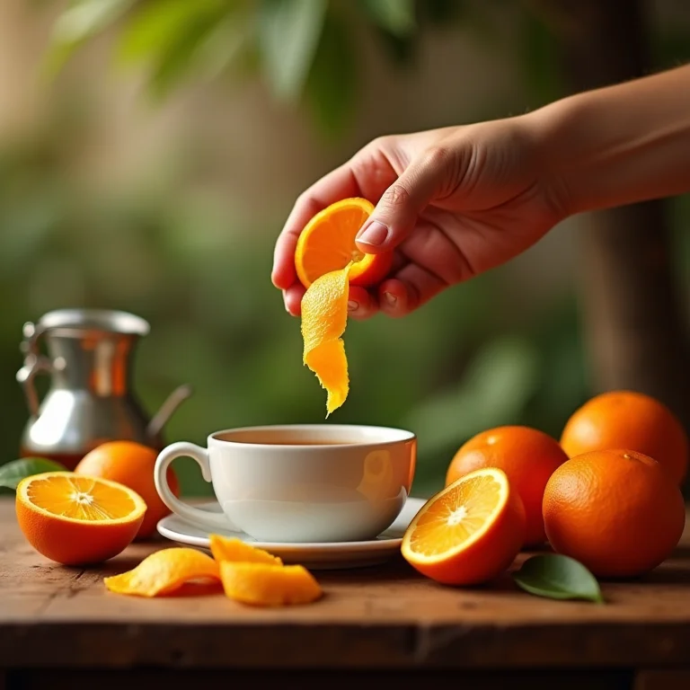 Servindo chá de casca de laranja para digestão.