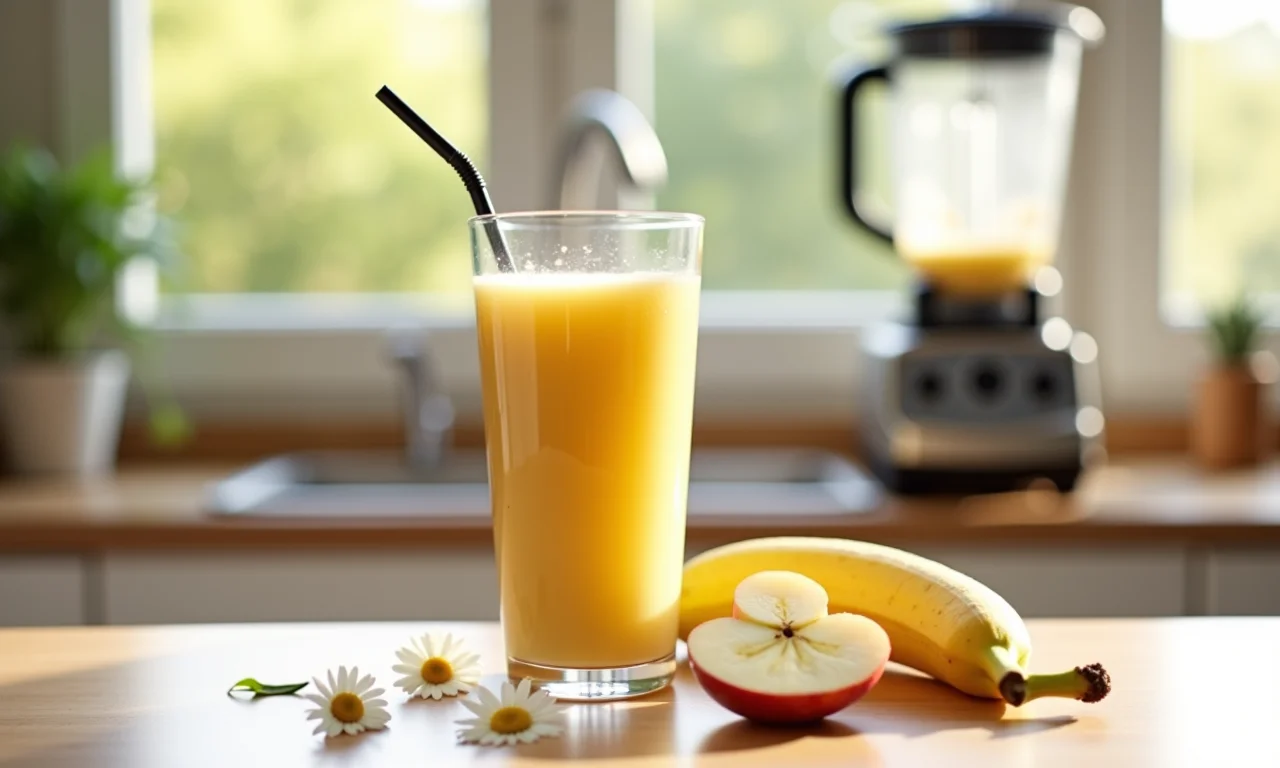 Smoothie relaxante de camomila com maçã e banana.