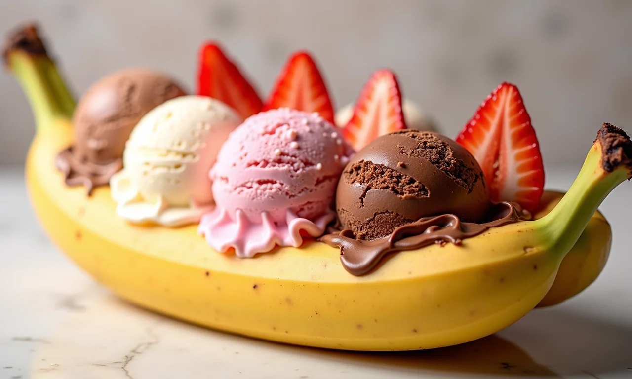 Sorvetes cremosos para banana split.