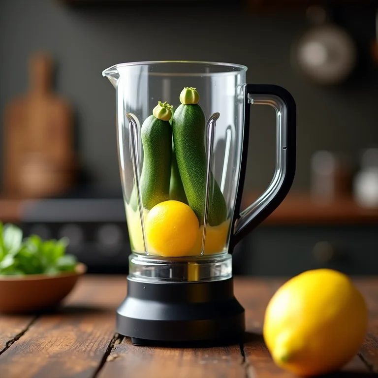 Suco de abobrinha e limão sendo preparado no liquidificador