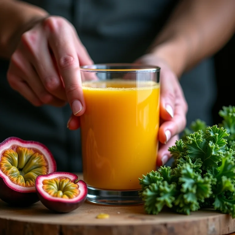 Suco de maracujá com couve manteiga