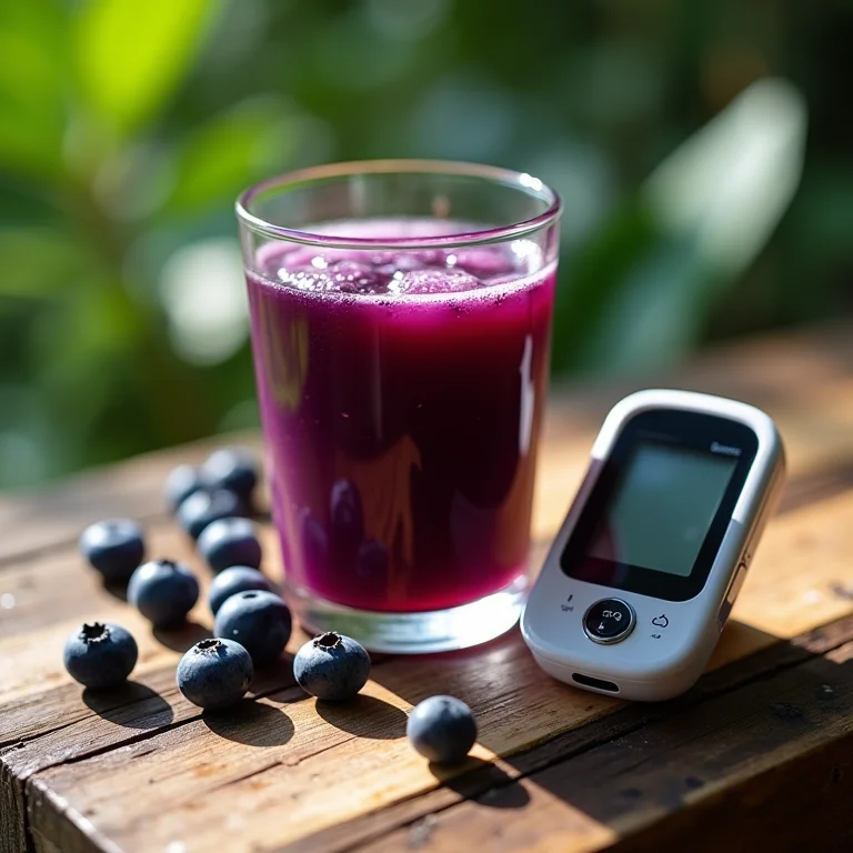 Suco de mirtilo e monitor de glicose.