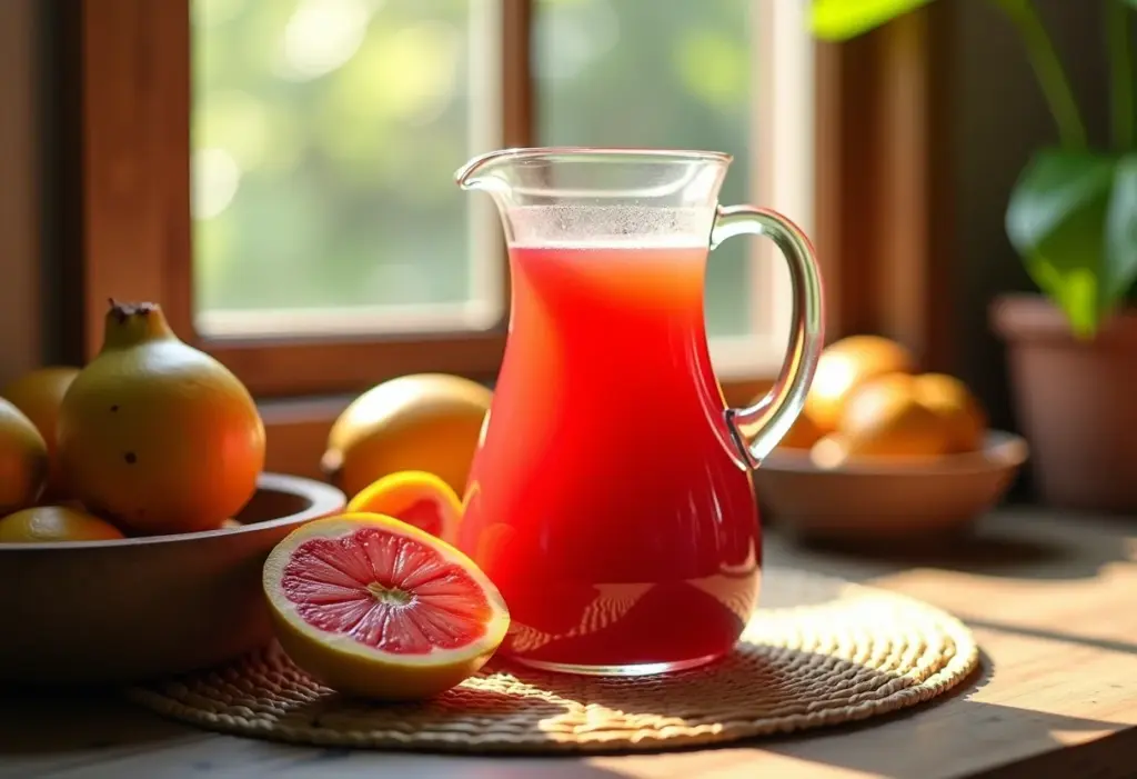Suco de pitanga caseiro em mesa rústica