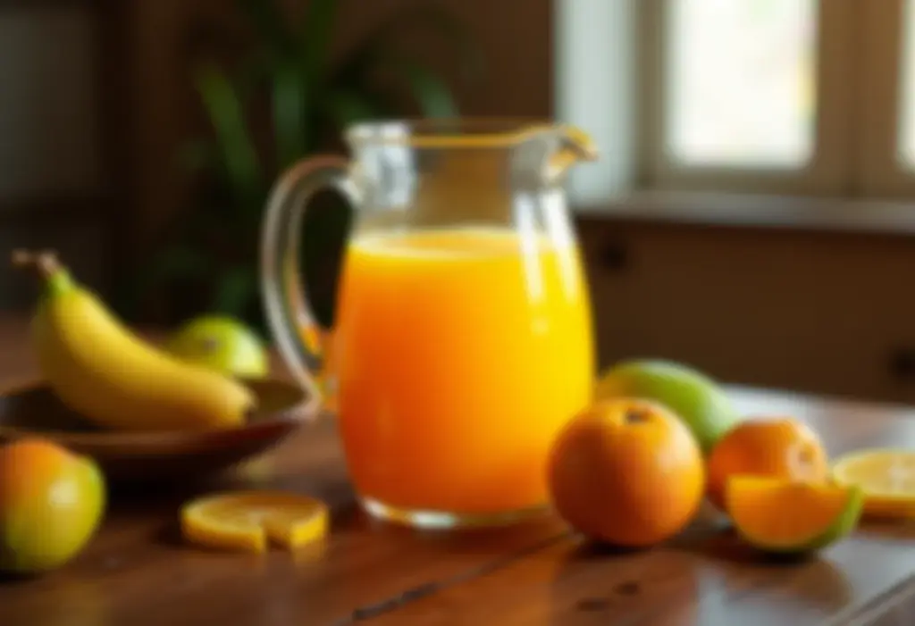 Suco de pitanga caseiro servido em uma mesa rústica