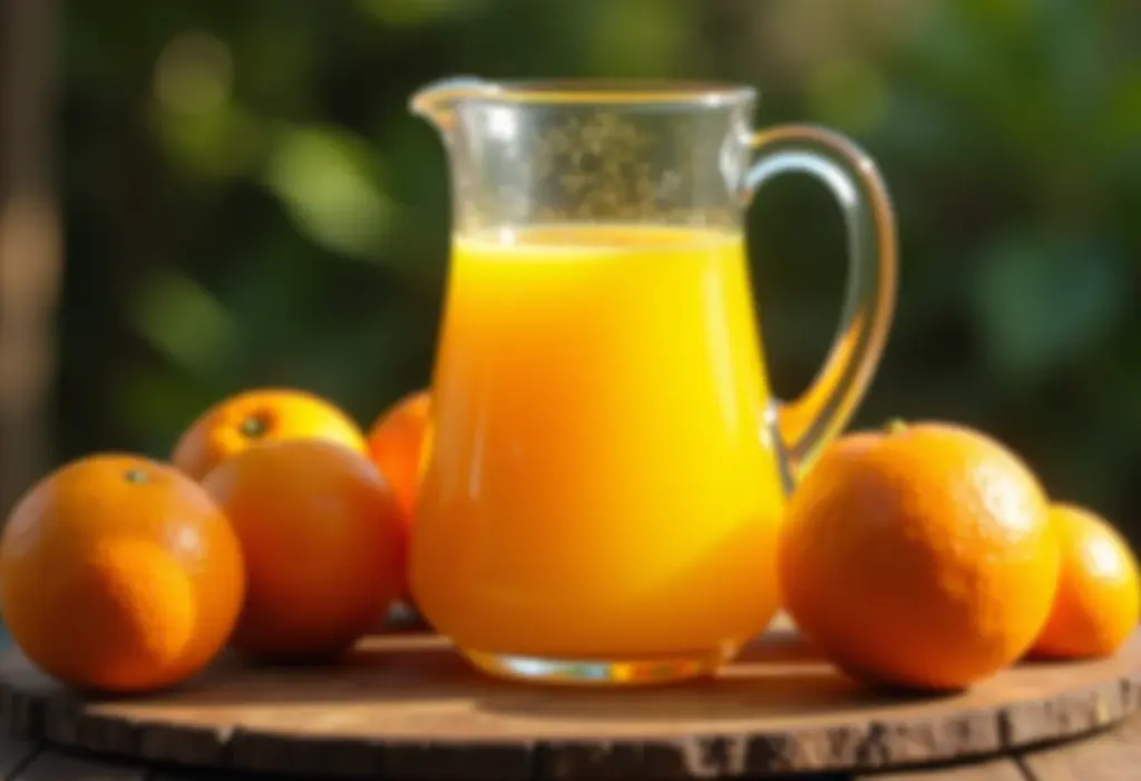 Suco de pitanga com laranja em jarra rústica