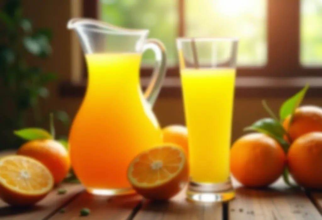 Suco de pitanga com laranja em mesa rústica