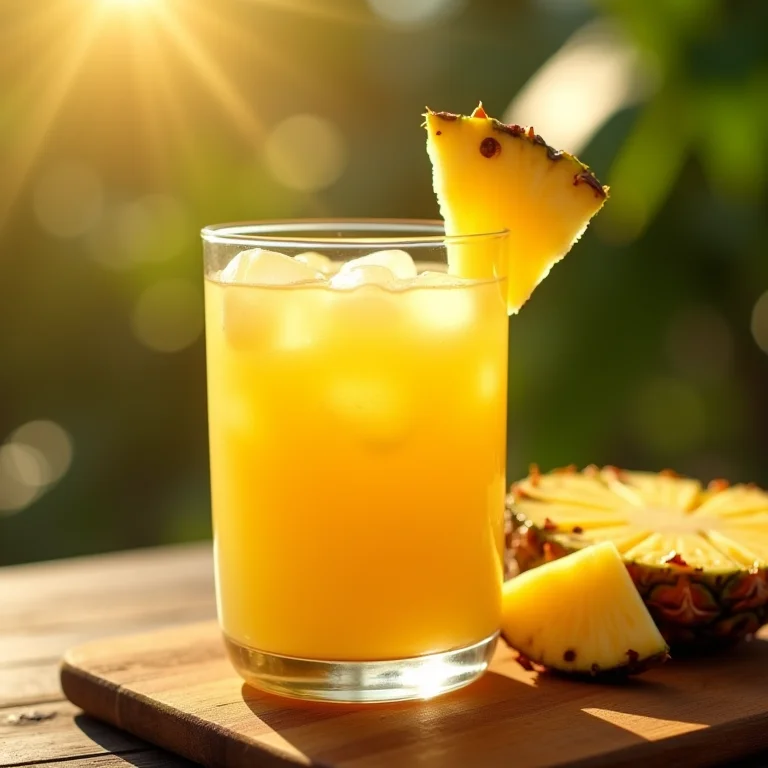 Suco de siriguela e abacaxi no café da manhã.