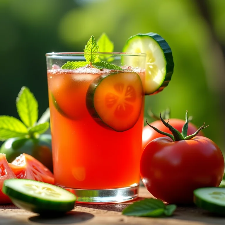 Suco de tomate refrescante com pepino e hortelã