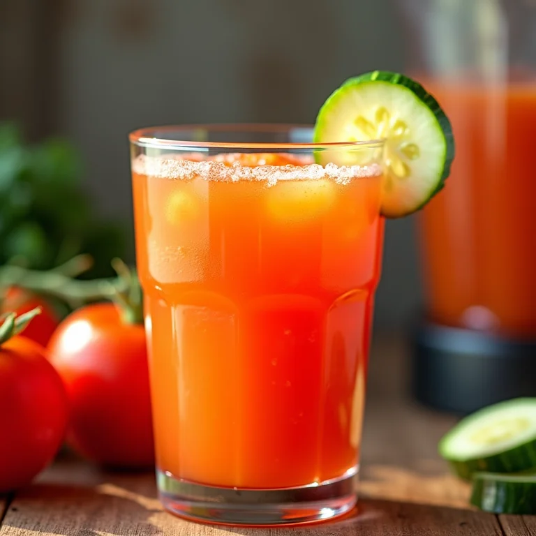 Suco de tomate turbinado com cenoura e pepino