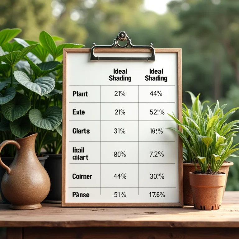 Tabela de porcentagens de sombreamento para diferentes plantas.