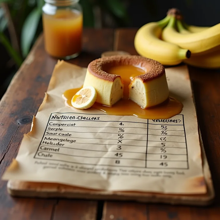 Tabela nutricional do pudim de banana com calda.