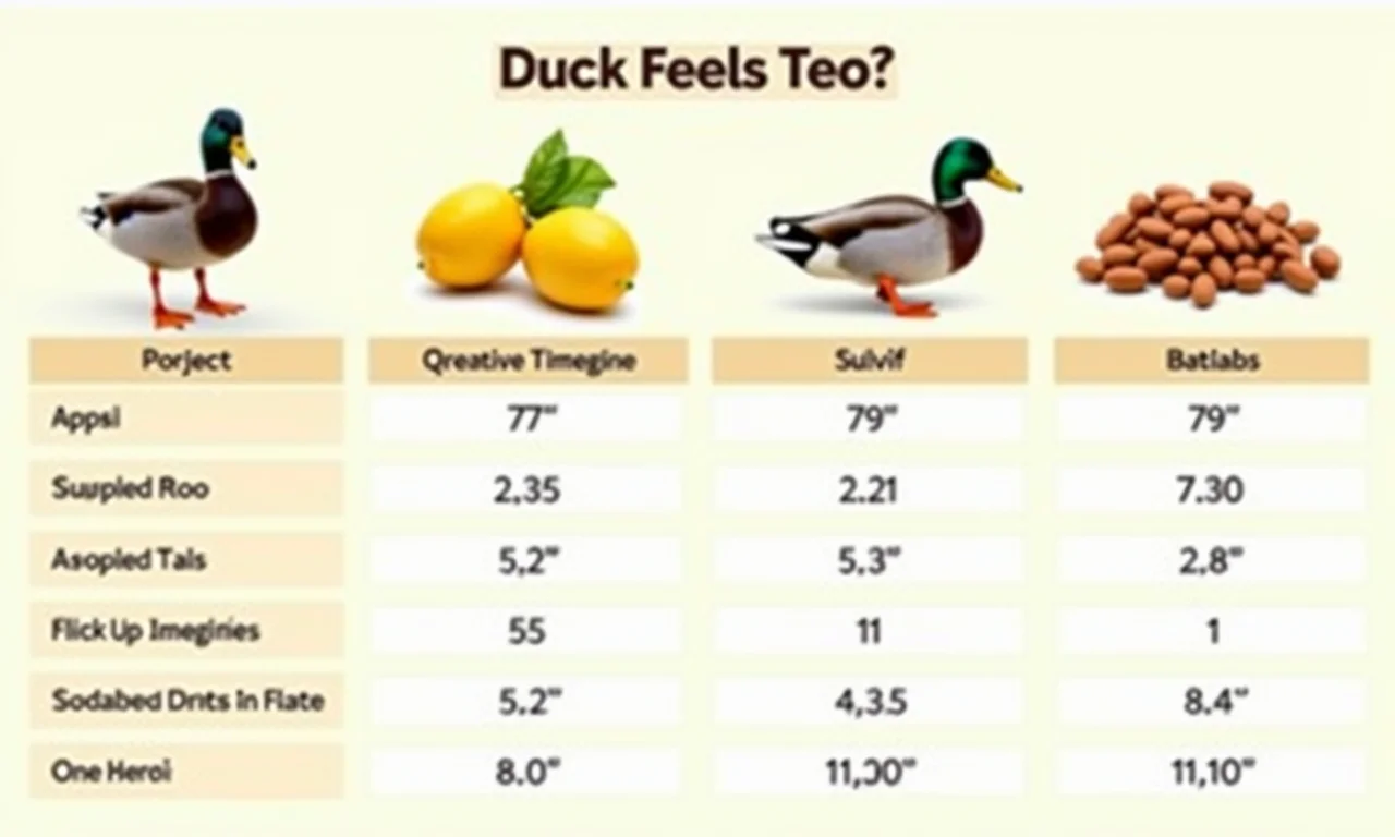 Tabela nutricional simplificada de alimentos para patos.