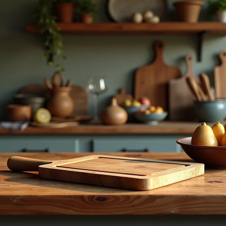 Tábua de corte rústica Tramontina Provence em cozinha de fazenda.