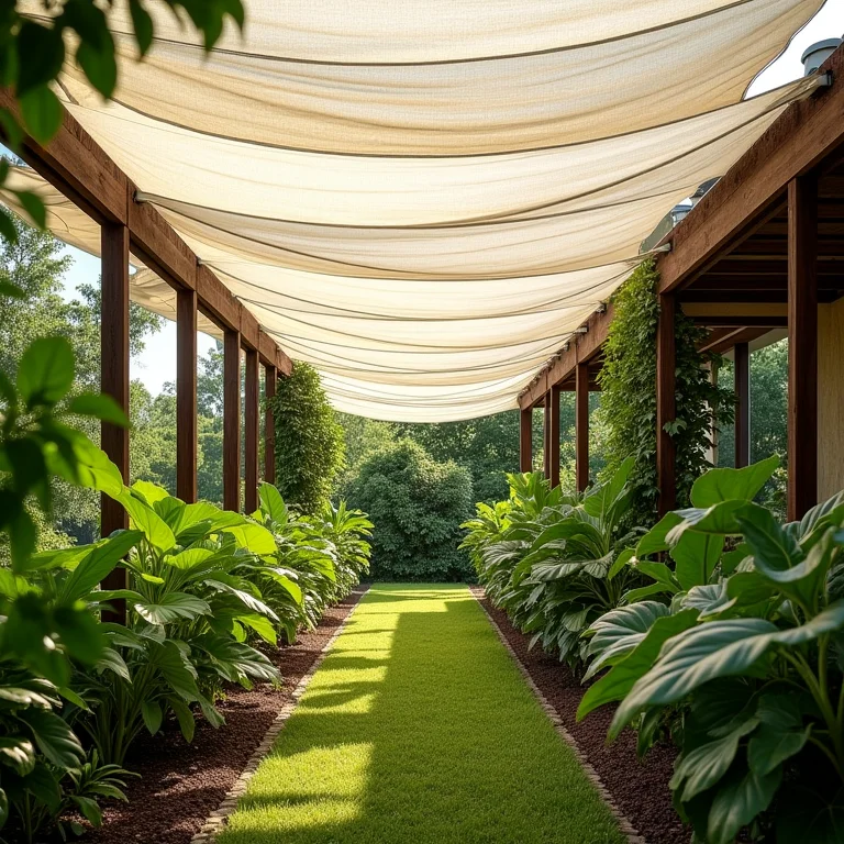 Telas de sombreamento Nortene instaladas em uma horta.