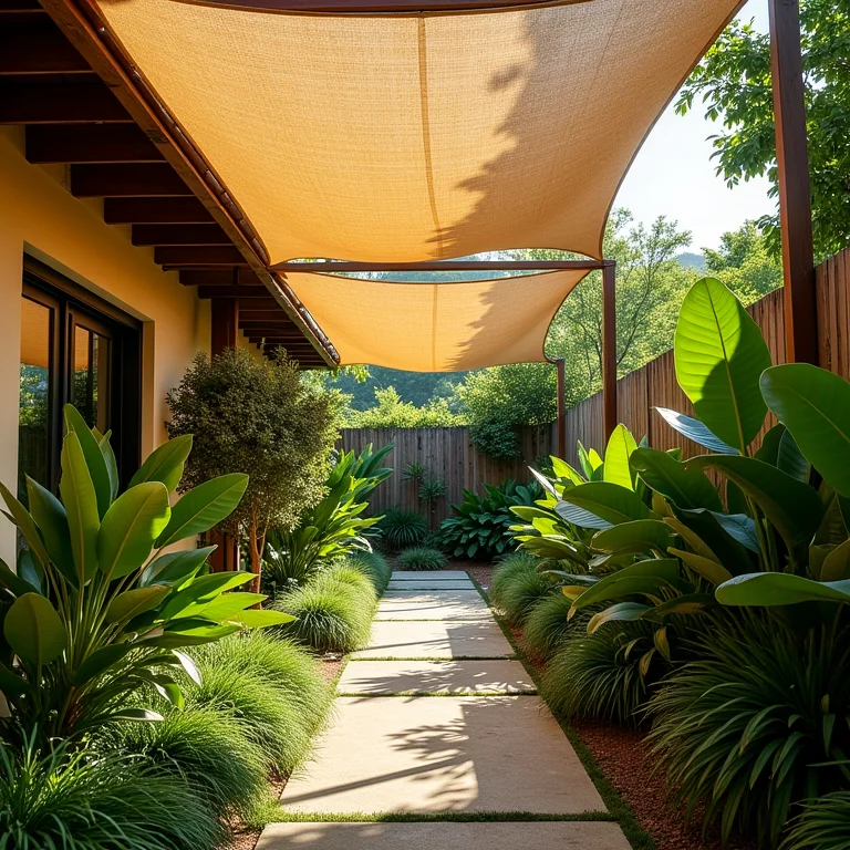 Telas de sombreamento Polysack protegendo diversas plantas.