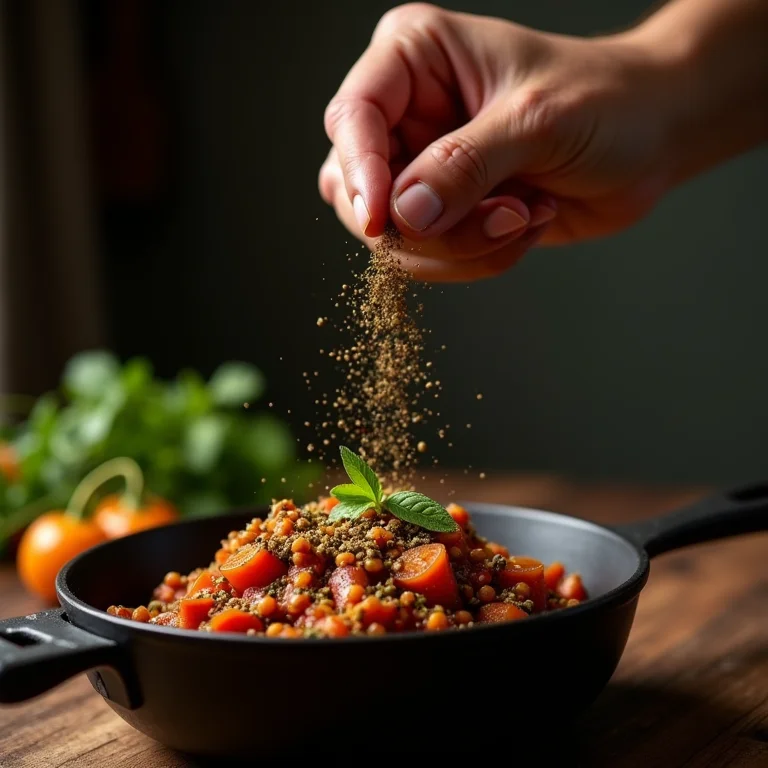 Temperando o angu com especiarias e ervas frescas.