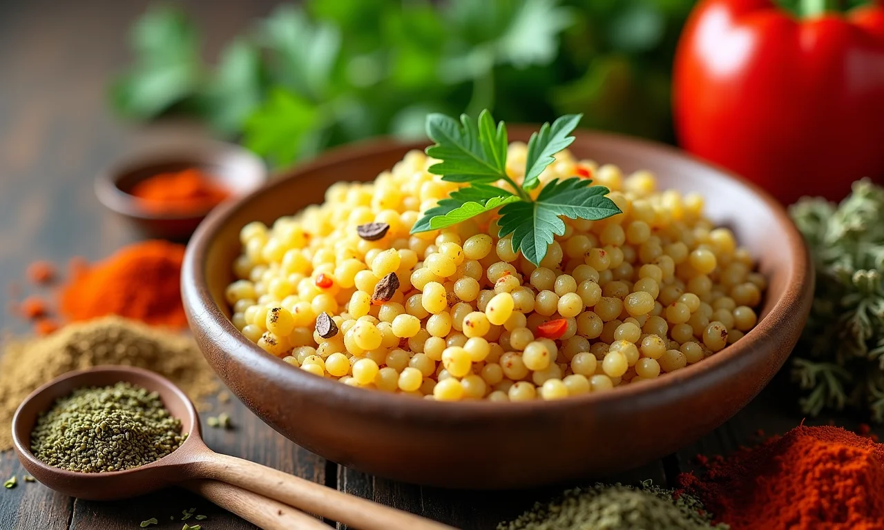 Temperos e ervas para farofa de cuscuz.