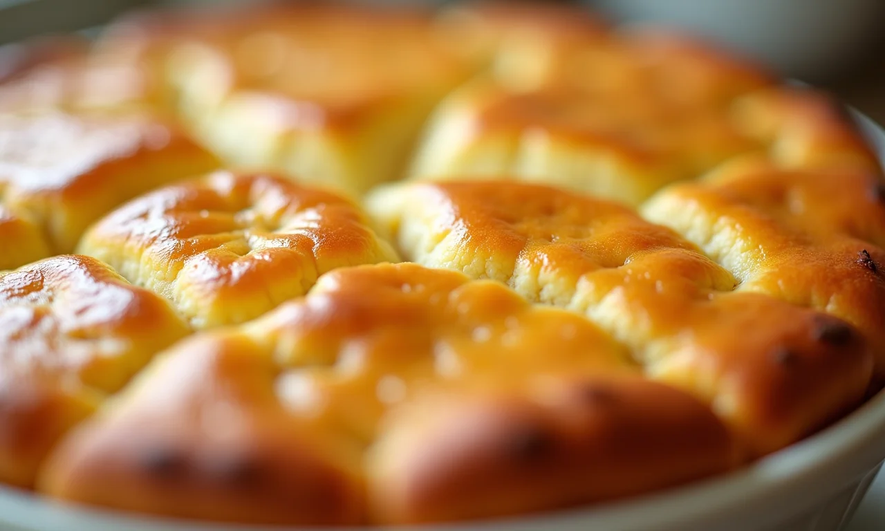 Textura cremosa de um pudim de pão caseiro.