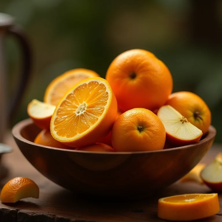 Tigela rústica com frutas fatiadas para vinho quente