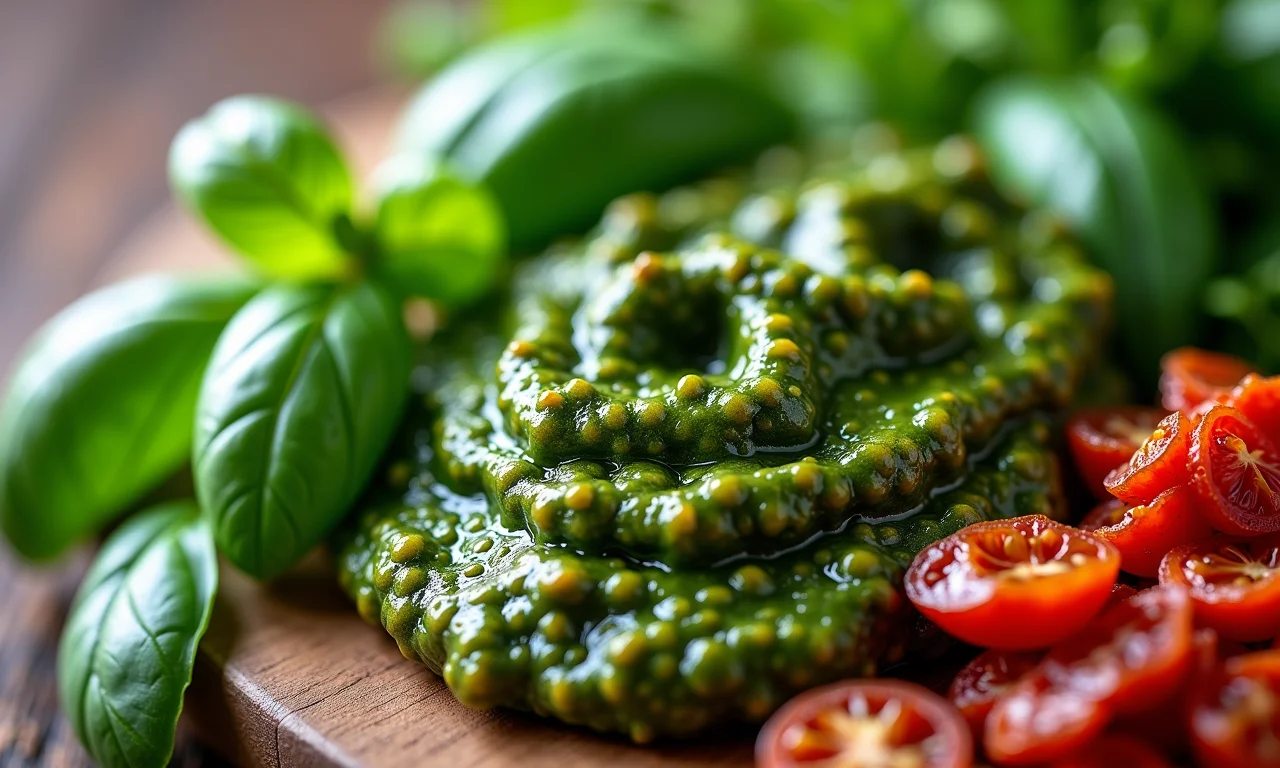 Tipos de pesto para usar na lasanha: manjericão, rúcula e tomate seco.
