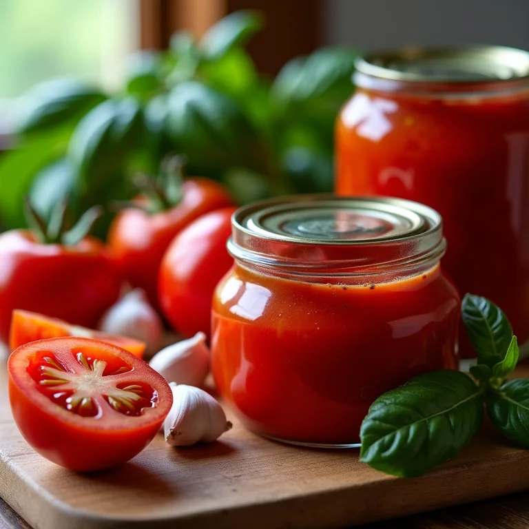 Tomate pelado enlatado e ingredientes frescos para molho