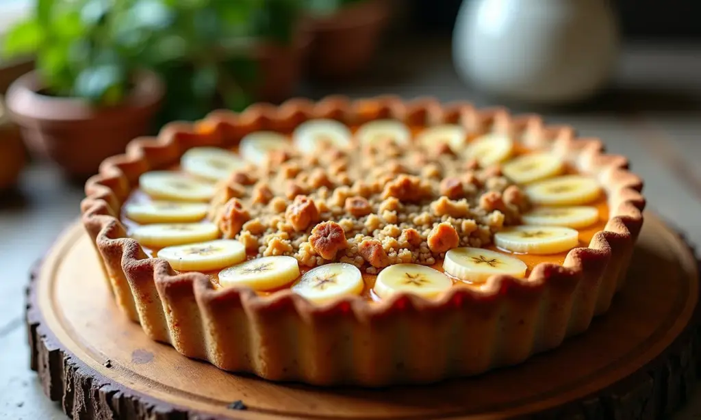 Torta de banana rústica com farofa, cozinha brasileira.