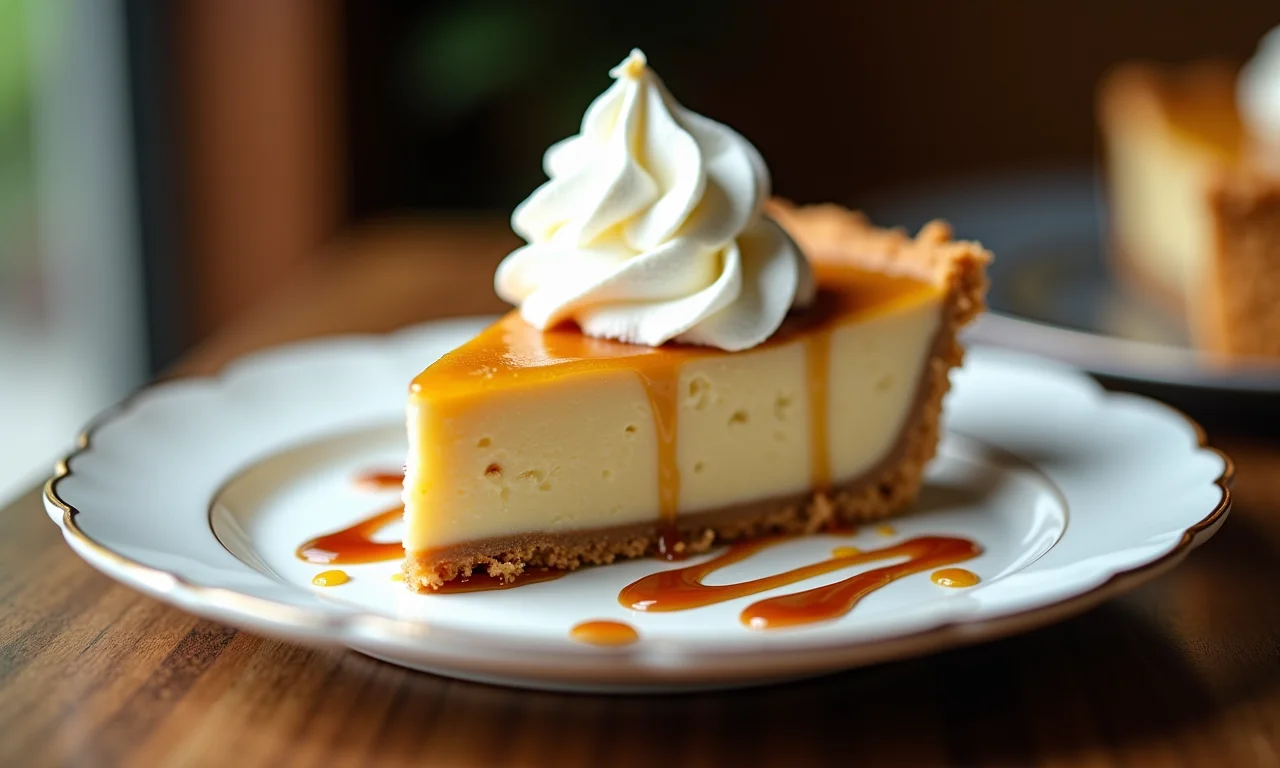 Torta de banana servida com chantilly e caramelo.