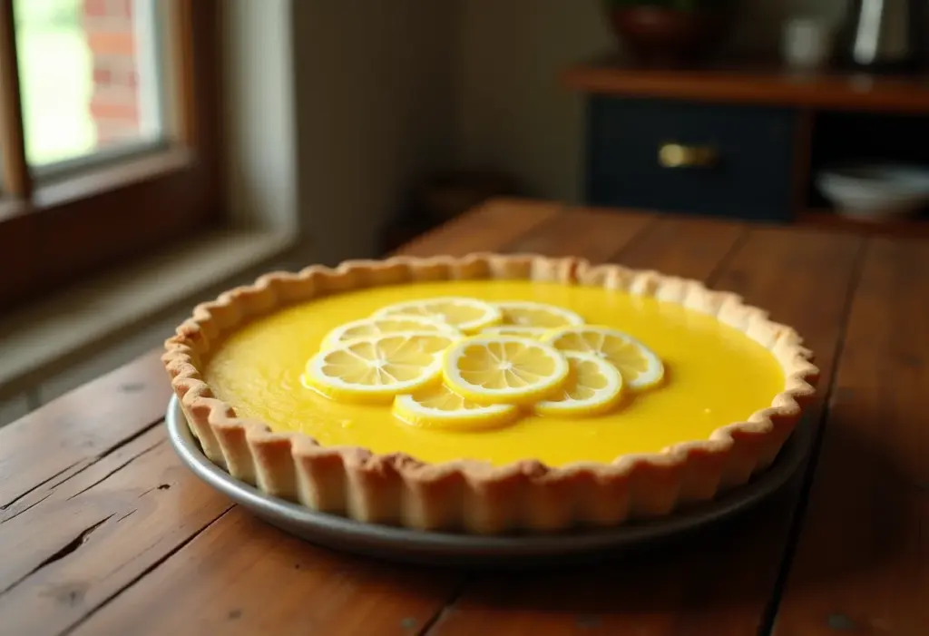 Torta de ricota com limão em mesa rústica