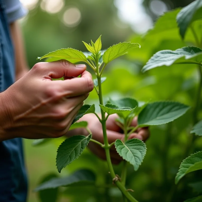 Um jardineiro analisando as hortaliças para determinar o momento certo de podar.