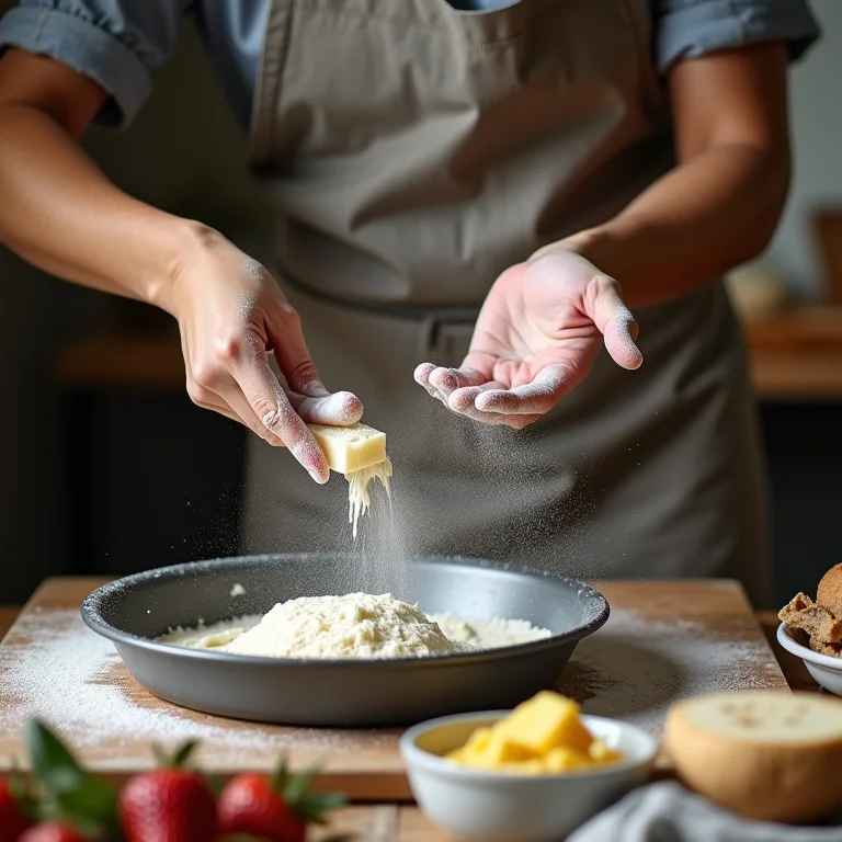 Untando e enfarinhando a forma do bolo.