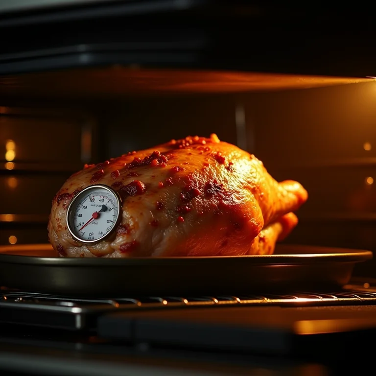 Verificando a temperatura da carne de porco no forno