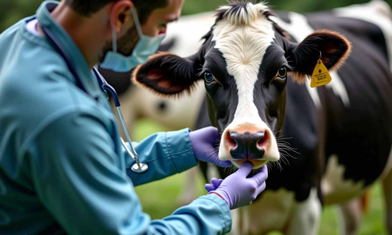 Veterinário cuidando da saúde de vaca holandesa.