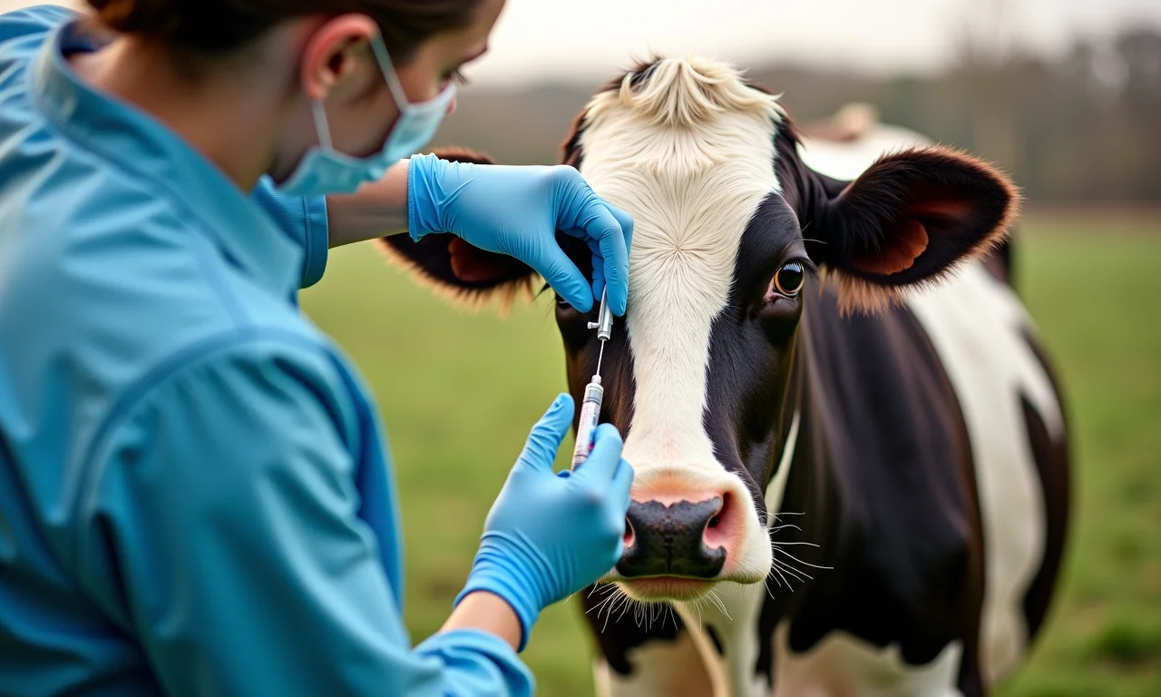 Veterinário vacinando vaca holandesa.
