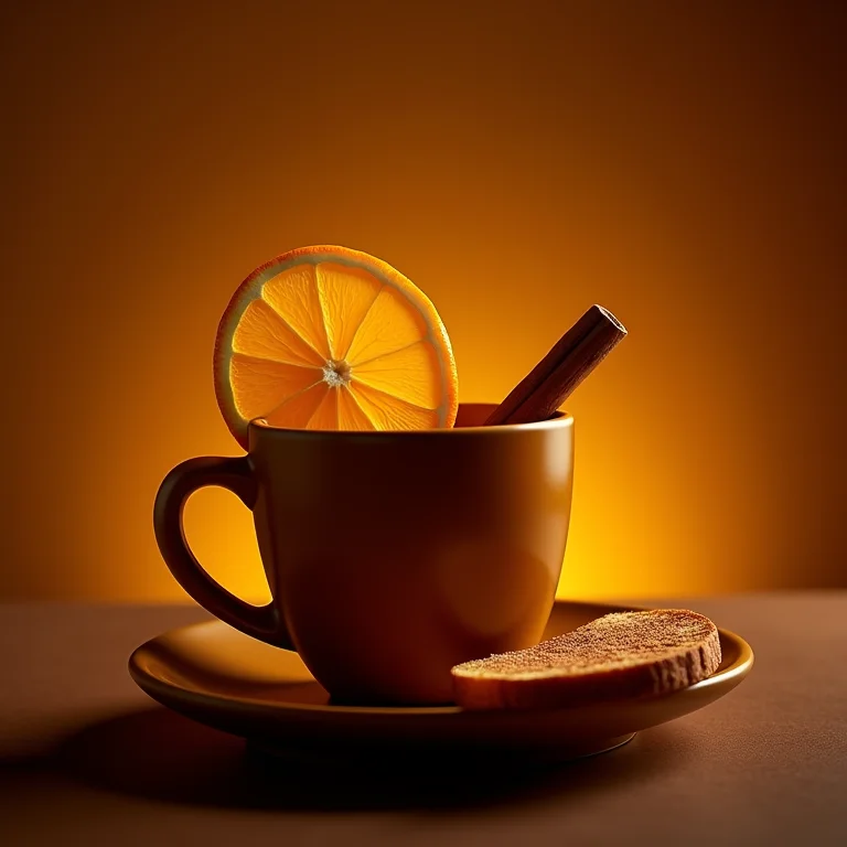 Vinho quente decorado com laranja e canela.