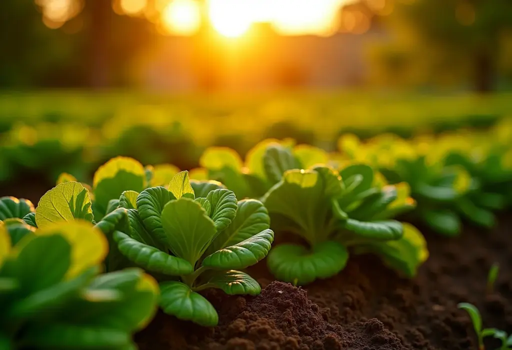 Visão geral de uma horta próspera com uso de turfa.