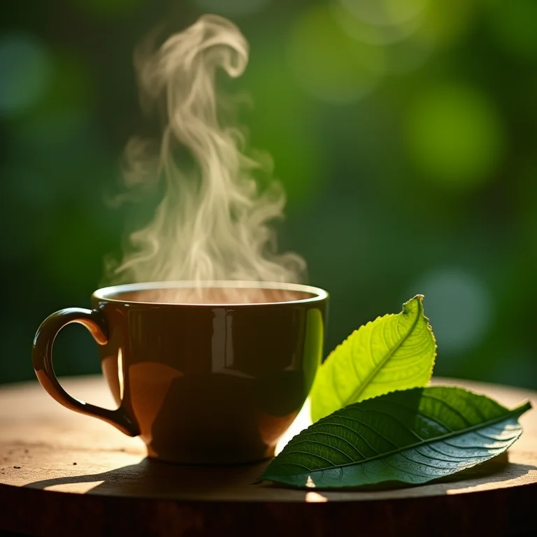 Xícara de chá de guaco fumegante