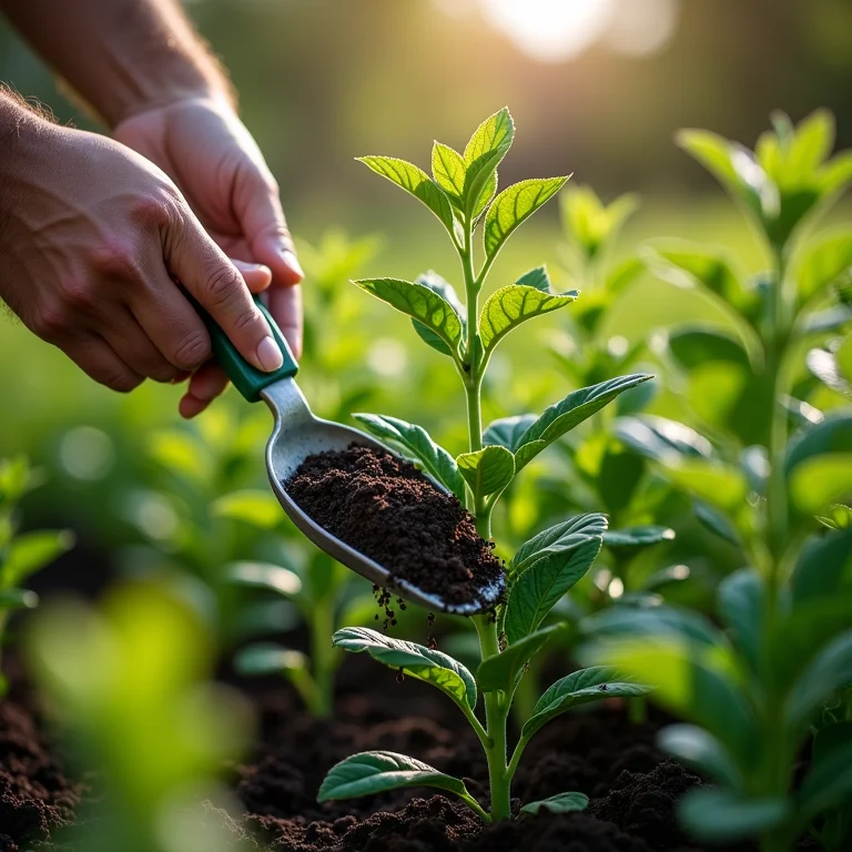 Adubação de cobertura para as plantas de chicória.