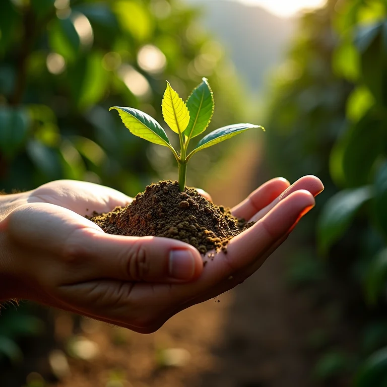 Adubação orgânica de plantas de café.