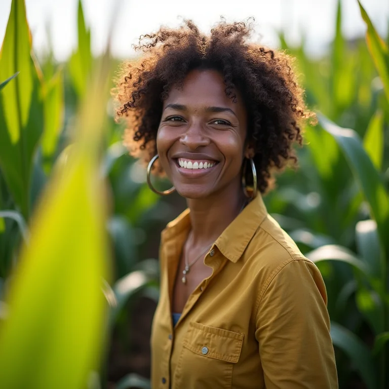 Agricultora inspecionando rotação de culturas